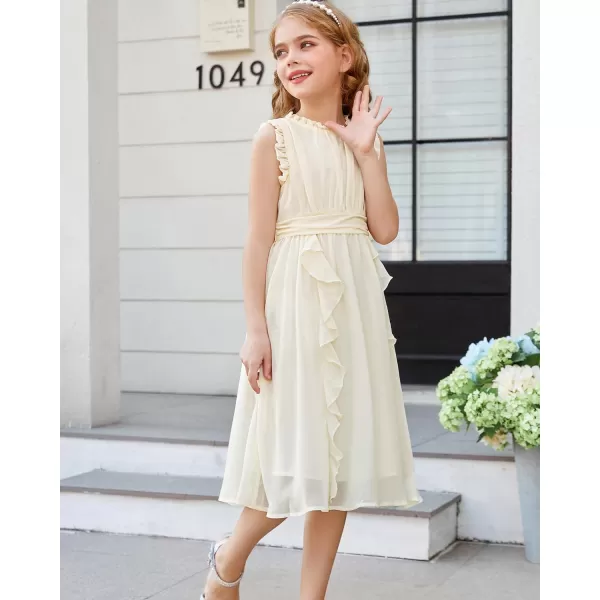 GRACE KARIN Girls Sleeveless Summer Casual Ruffle ALine Holiday Dresses 512YIvory White