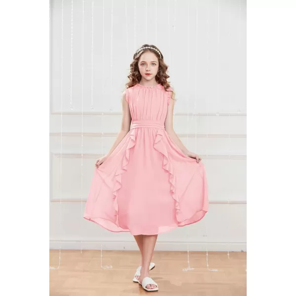 GRACE KARIN Girls Sleeveless Summer Casual Ruffle ALine Holiday Dresses 512YLight Pink