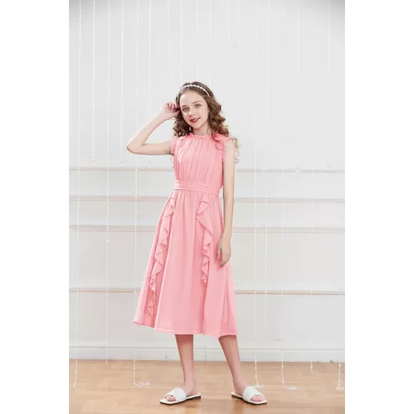 GRACE KARIN Girls Sleeveless Summer Casual Ruffle ALine Holiday Dresses 512YLight Pink