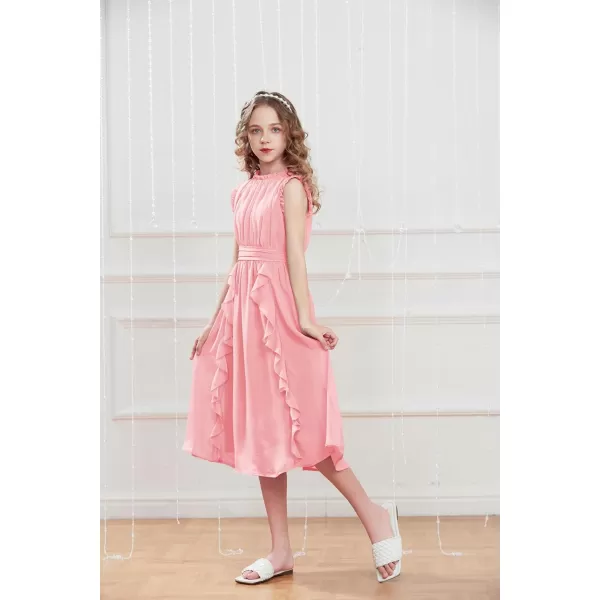 GRACE KARIN Girls Sleeveless Summer Casual Ruffle ALine Holiday Dresses 512YLight Pink