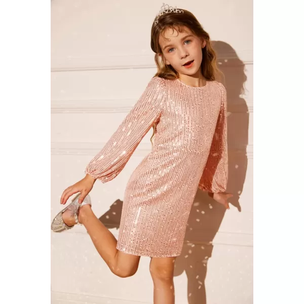 GRACE KARIN Girls Sparkly Sequin Dress Long Sleeve Bodycon Fancy Party Dress 512YPink Gold