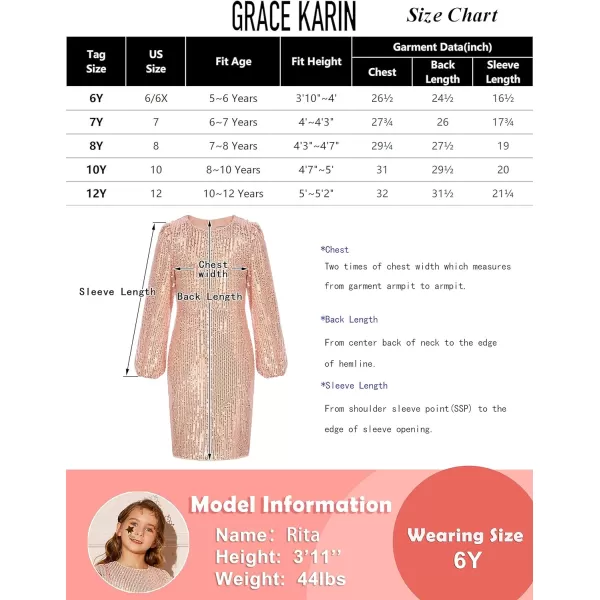 GRACE KARIN Girls Sparkly Sequin Dress Long Sleeve Bodycon Fancy Party Dress 512YPink Gold