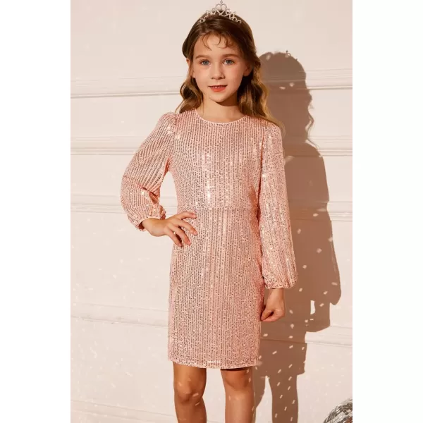 GRACE KARIN Girls Sparkly Sequin Dress Long Sleeve Bodycon Fancy Party Dress 512YPink Gold