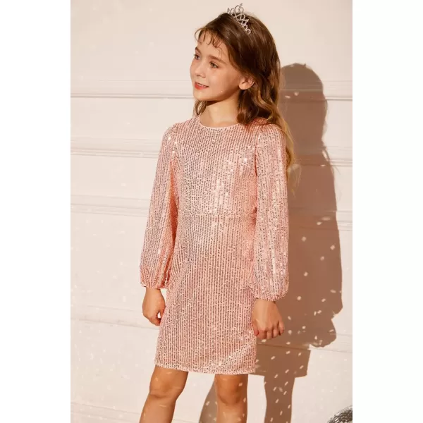 GRACE KARIN Girls Sparkly Sequin Dress Long Sleeve Bodycon Fancy Party Dress 512YPink Gold