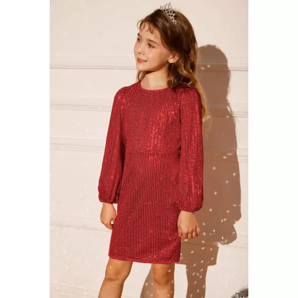 GRACE KARIN Girls Sparkly Sequin Dress Long Sleeve Bodycon Fancy Party Dress 512YRed