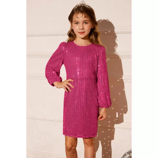 GRACE KARIN Girls Sparkly Sequin Dress Long Sleeve Bodycon Fancy Party Dress 512YRose Red