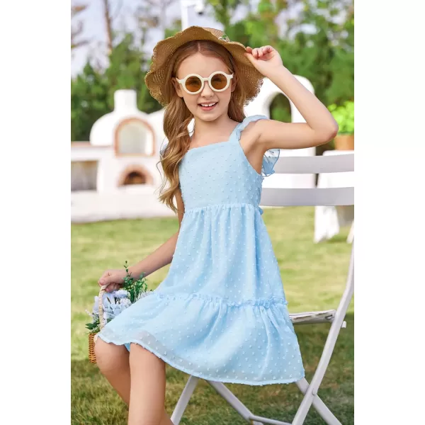 GRACE KARIN Girls Spring Floral Dress Girls Flutter Sleeve Tie Back Summer Dress 512YBlue