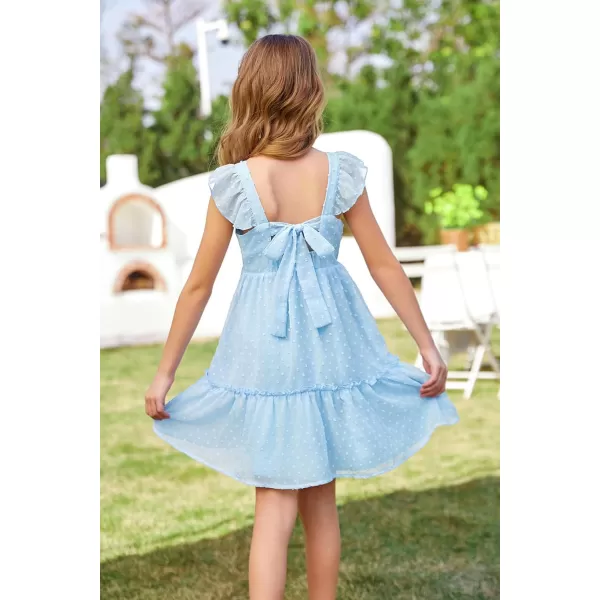 GRACE KARIN Girls Spring Floral Dress Girls Flutter Sleeve Tie Back Summer Dress 512YBlue