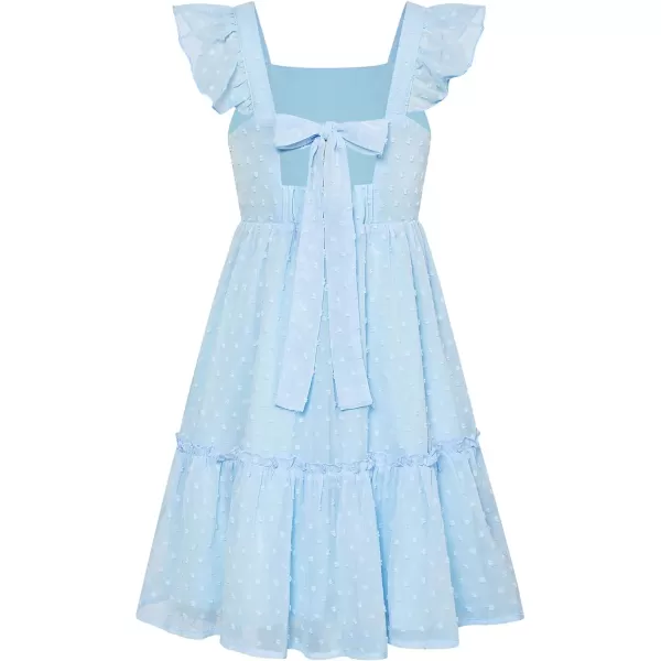 GRACE KARIN Girls Spring Floral Dress Girls Flutter Sleeve Tie Back Summer Dress 512YBlue