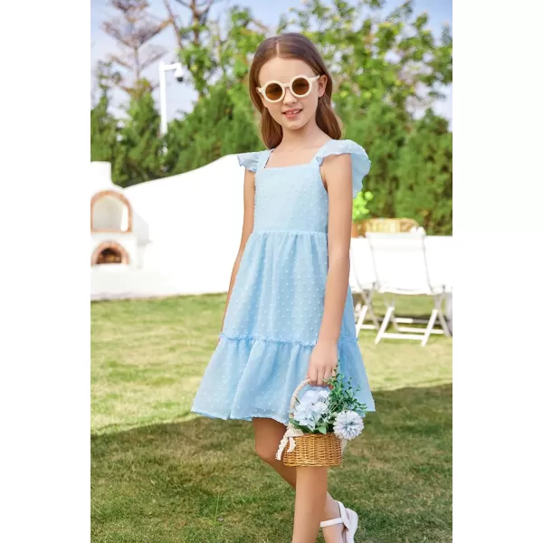 GRACE KARIN Girls Spring Floral Dress Girls Flutter Sleeve Tie Back Summer Dress 512YBlue