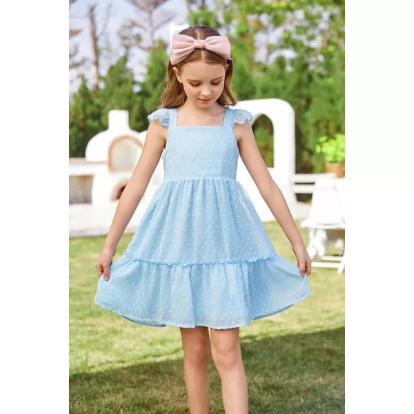 GRACE KARIN Girls Spring Floral Dress Girls Flutter Sleeve Tie Back Summer Dress 512YBlue