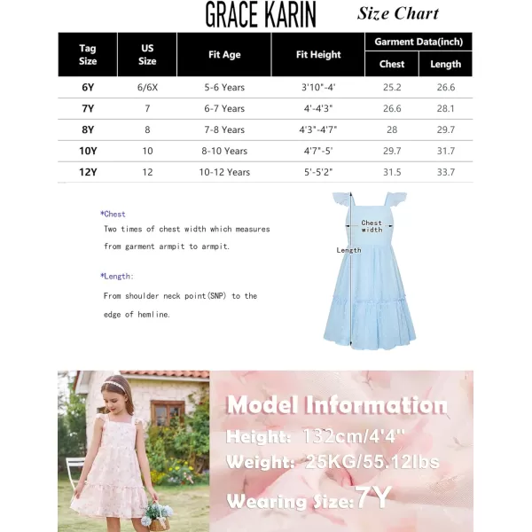 GRACE KARIN Girls Spring Floral Dress Girls Flutter Sleeve Tie Back Summer Dress 512YBlue