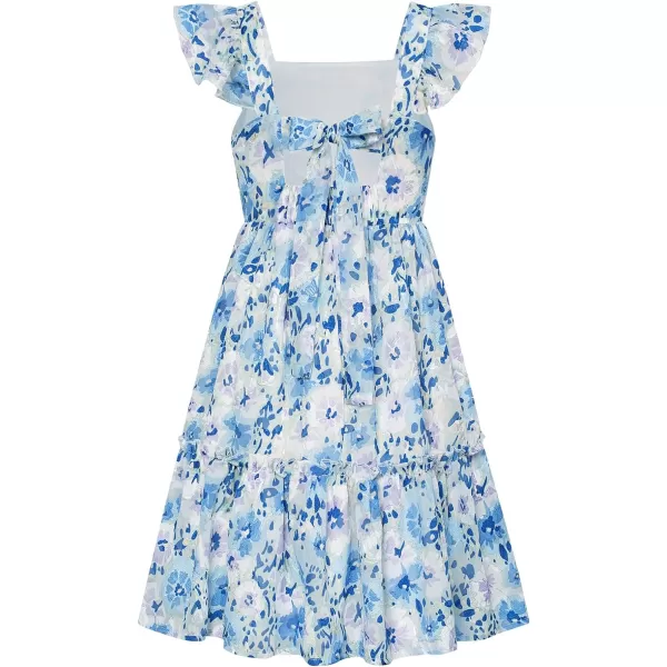 GRACE KARIN Girls Spring Floral Dress Girls Flutter Sleeve Tie Back Summer Dress 512YBlue Floral