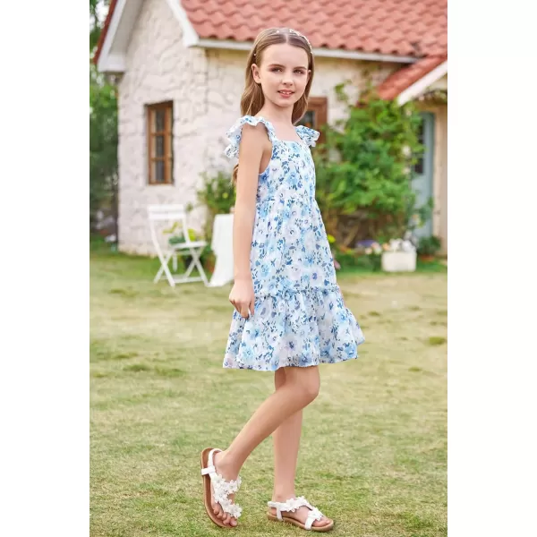 GRACE KARIN Girls Spring Floral Dress Girls Flutter Sleeve Tie Back Summer Dress 512YBlue Floral