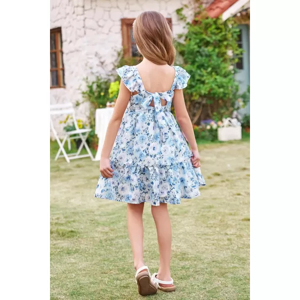 GRACE KARIN Girls Spring Floral Dress Girls Flutter Sleeve Tie Back Summer Dress 512YBlue Floral