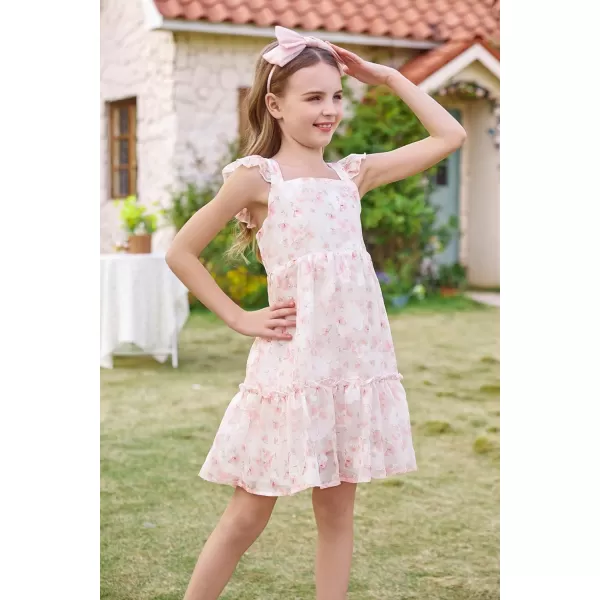 GRACE KARIN Girls Spring Floral Dress Girls Flutter Sleeve Tie Back Summer Dress 512YPink Floral