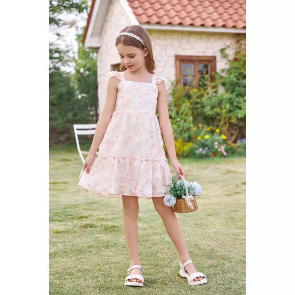 GRACE KARIN Girls Spring Floral Dress Girls Flutter Sleeve Tie Back Summer Dress 512YPink Floral
