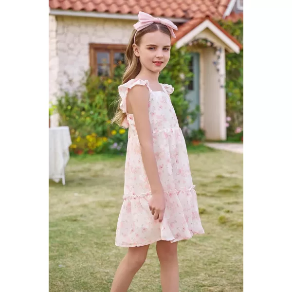 GRACE KARIN Girls Spring Floral Dress Girls Flutter Sleeve Tie Back Summer Dress 512YPink Floral