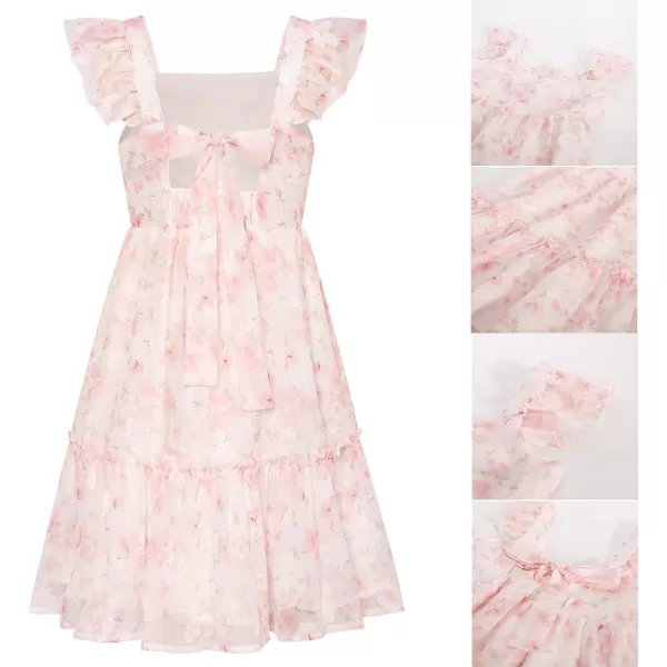 GRACE KARIN Girls Spring Floral Dress Girls Flutter Sleeve Tie Back Summer Dress 512YPink Floral