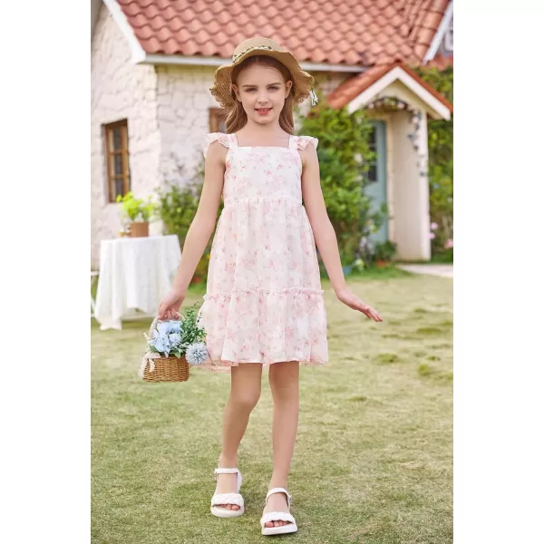 GRACE KARIN Girls Spring Floral Dress Girls Flutter Sleeve Tie Back Summer Dress 512YPink Floral