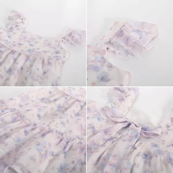 GRACE KARIN Girls Spring Floral Dress Girls Flutter Sleeve Tie Back Summer Dress 512YPurple Floral