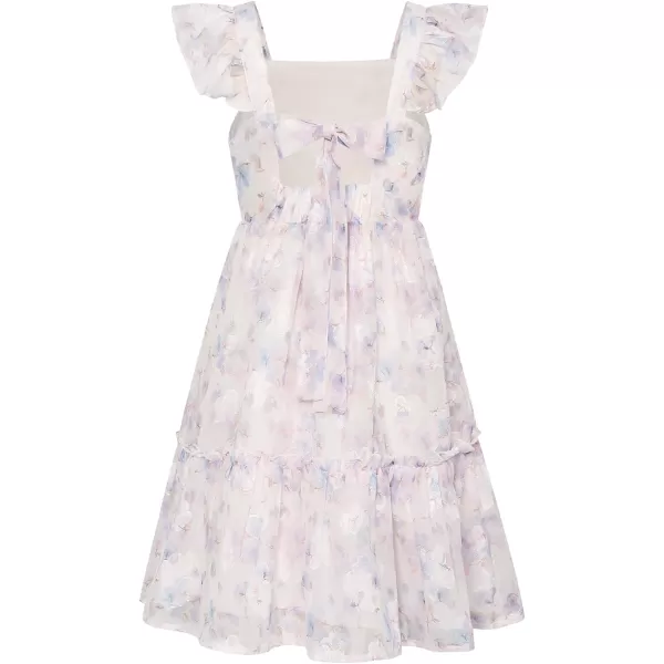 GRACE KARIN Girls Spring Floral Dress Girls Flutter Sleeve Tie Back Summer Dress 512YPurple Floral