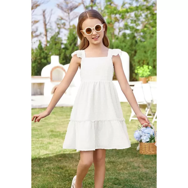 GRACE KARIN Girls Spring Floral Dress Girls Flutter Sleeve Tie Back Summer Dress 512YWhite