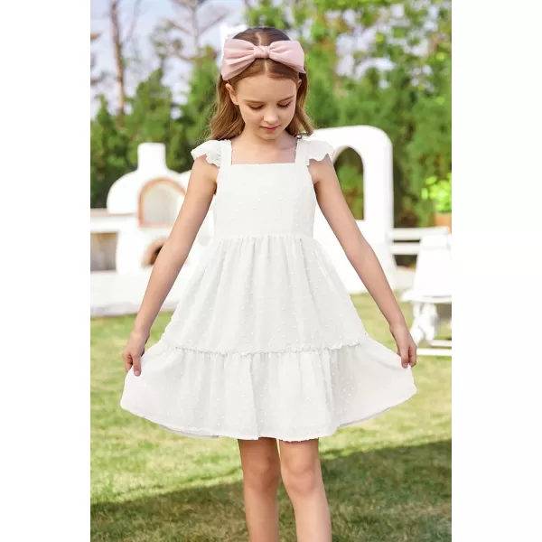 GRACE KARIN Girls Spring Floral Dress Girls Flutter Sleeve Tie Back Summer Dress 512YWhite