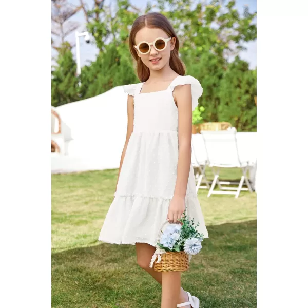 GRACE KARIN Girls Spring Floral Dress Girls Flutter Sleeve Tie Back Summer Dress 512YWhite