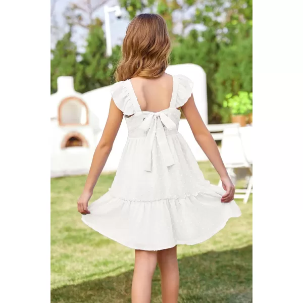 GRACE KARIN Girls Spring Floral Dress Girls Flutter Sleeve Tie Back Summer Dress 512YWhite