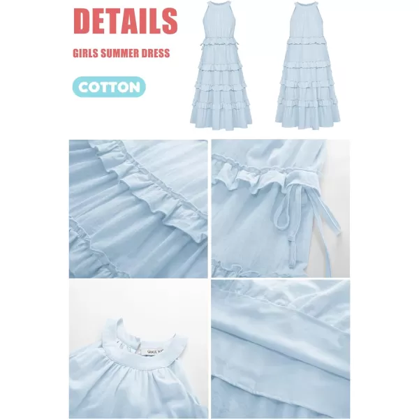 GRACE KARIN Girls Spring Halter Neck Dresses Girls Summer Comfortable Cotton Dresses for Girls 514YLight Blue