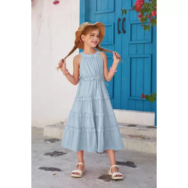 GRACE KARIN Girls Spring Halter Neck Dresses Girls Summer Comfortable Cotton Dresses for Girls 514YLight Blue