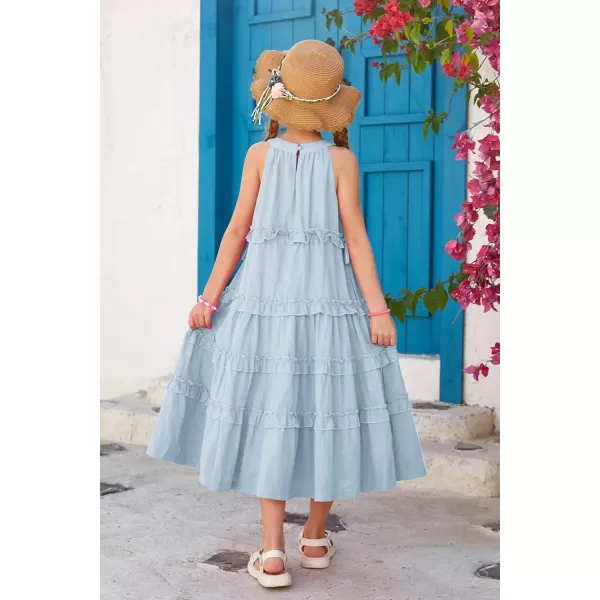 GRACE KARIN Girls Spring Halter Neck Dresses Girls Summer Comfortable Cotton Dresses for Girls 514YLight Blue