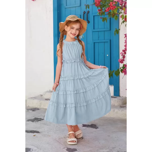 GRACE KARIN Girls Spring Halter Neck Dresses Girls Summer Comfortable Cotton Dresses for Girls 514YLight Blue