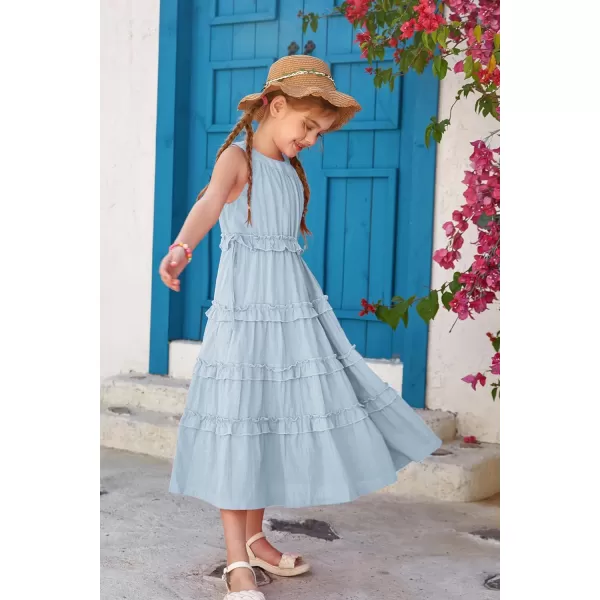 GRACE KARIN Girls Spring Halter Neck Dresses Girls Summer Comfortable Cotton Dresses for Girls 514YLight Blue