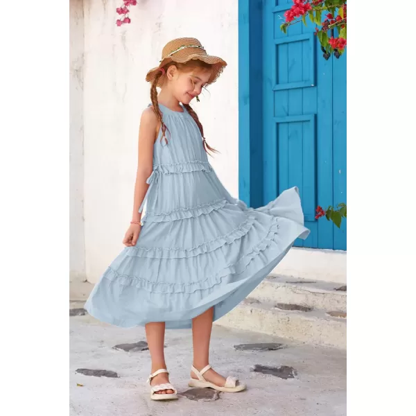 GRACE KARIN Girls Spring Halter Neck Dresses Girls Summer Comfortable Cotton Dresses for Girls 514YLight Blue