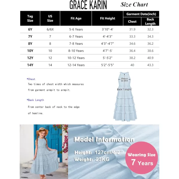 GRACE KARIN Girls Spring Halter Neck Dresses Girls Summer Comfortable Cotton Dresses for Girls 514YLight Blue