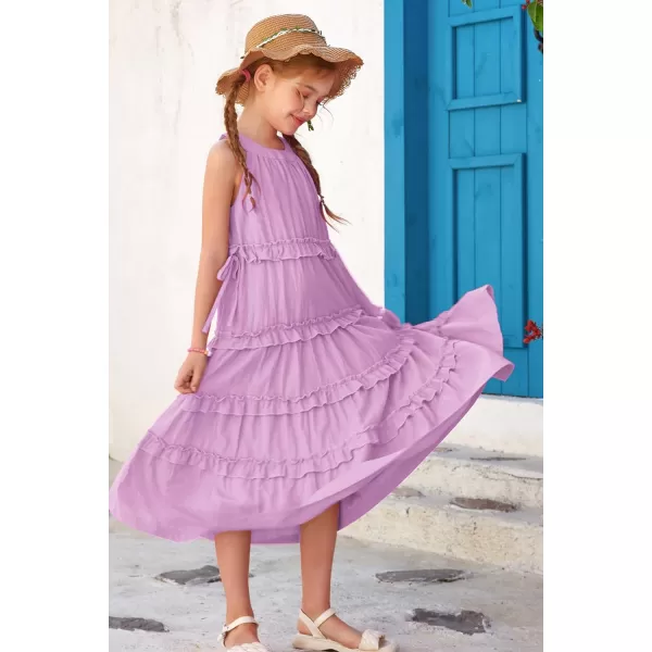 GRACE KARIN Girls Spring Halter Neck Dresses Girls Summer Comfortable Cotton Dresses for Girls 514YLight Purple