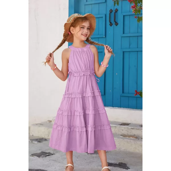 GRACE KARIN Girls Spring Halter Neck Dresses Girls Summer Comfortable Cotton Dresses for Girls 514YLight Purple