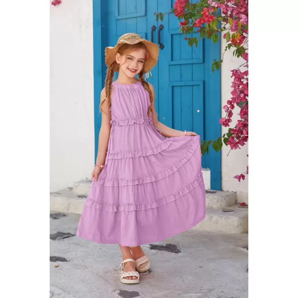 GRACE KARIN Girls Spring Halter Neck Dresses Girls Summer Comfortable Cotton Dresses for Girls 514YLight Purple