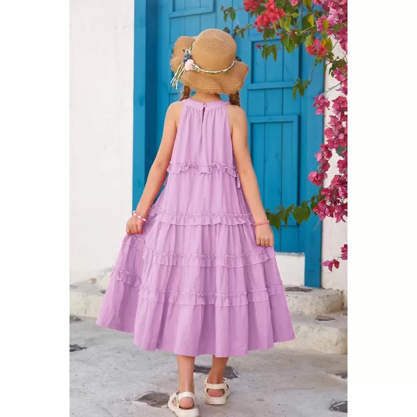 GRACE KARIN Girls Spring Halter Neck Dresses Girls Summer Comfortable Cotton Dresses for Girls 514YLight Purple