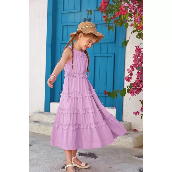 GRACE KARIN Girls Spring Halter Neck Dresses Girls Summer Comfortable Cotton Dresses for Girls 514YLight Purple