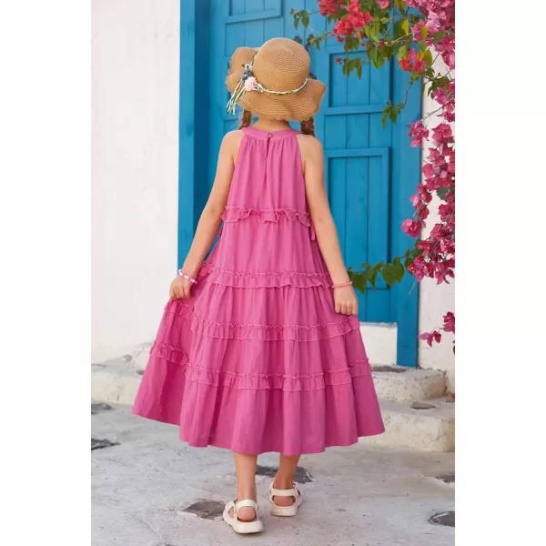 GRACE KARIN Girls Spring Halter Neck Dresses Girls Summer Comfortable Cotton Dresses for Girls 514YRose Red