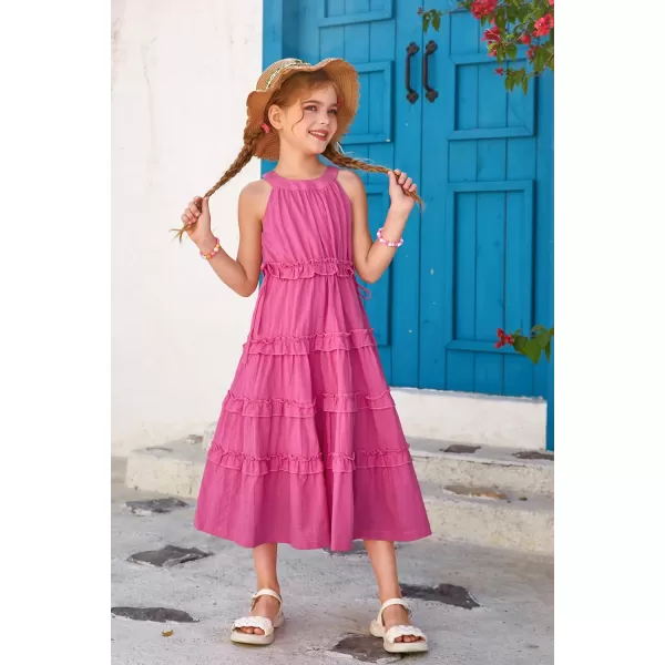 GRACE KARIN Girls Spring Halter Neck Dresses Girls Summer Comfortable Cotton Dresses for Girls 514YRose Red