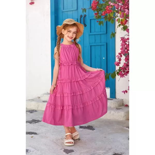 GRACE KARIN Girls Spring Halter Neck Dresses Girls Summer Comfortable Cotton Dresses for Girls 514YRose Red