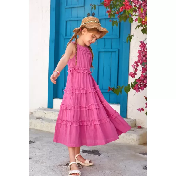 GRACE KARIN Girls Spring Halter Neck Dresses Girls Summer Comfortable Cotton Dresses for Girls 514YRose Red