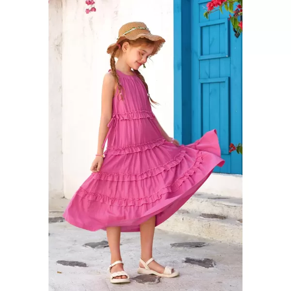 GRACE KARIN Girls Spring Halter Neck Dresses Girls Summer Comfortable Cotton Dresses for Girls 514YRose Red