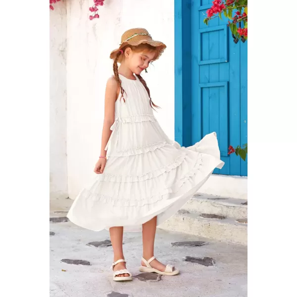 GRACE KARIN Girls Spring Halter Neck Dresses Girls Summer Comfortable Cotton Dresses for Girls 514YWhite