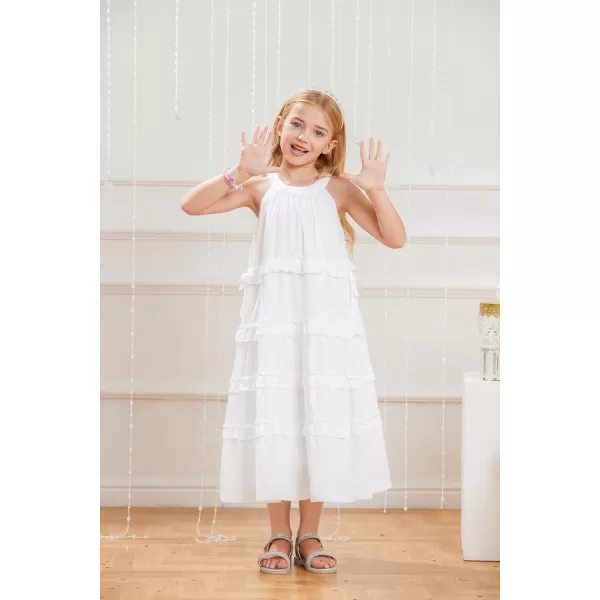 GRACE KARIN Girls Spring Halter Neck Dresses Girls Summer Comfortable Cotton Dresses for Girls 514YWhite