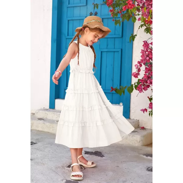 GRACE KARIN Girls Spring Halter Neck Dresses Girls Summer Comfortable Cotton Dresses for Girls 514YWhite